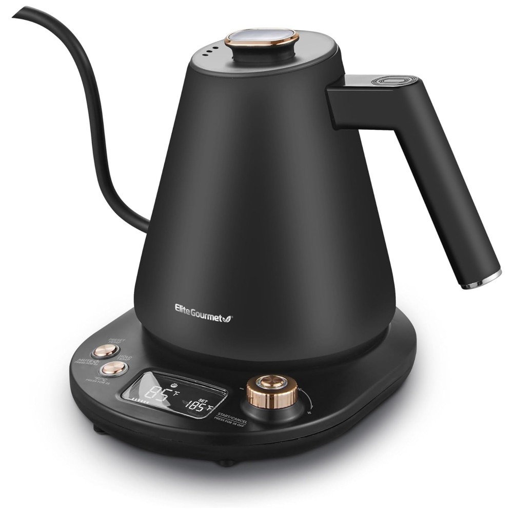 Chaleira Eletrônica de Luxo Elite Gourmet EKT3001 1L Interior em Aço Inox 304 Programação de Temperaturas Manter Quente Sem Fio Base Giratória Desligamento Automático.