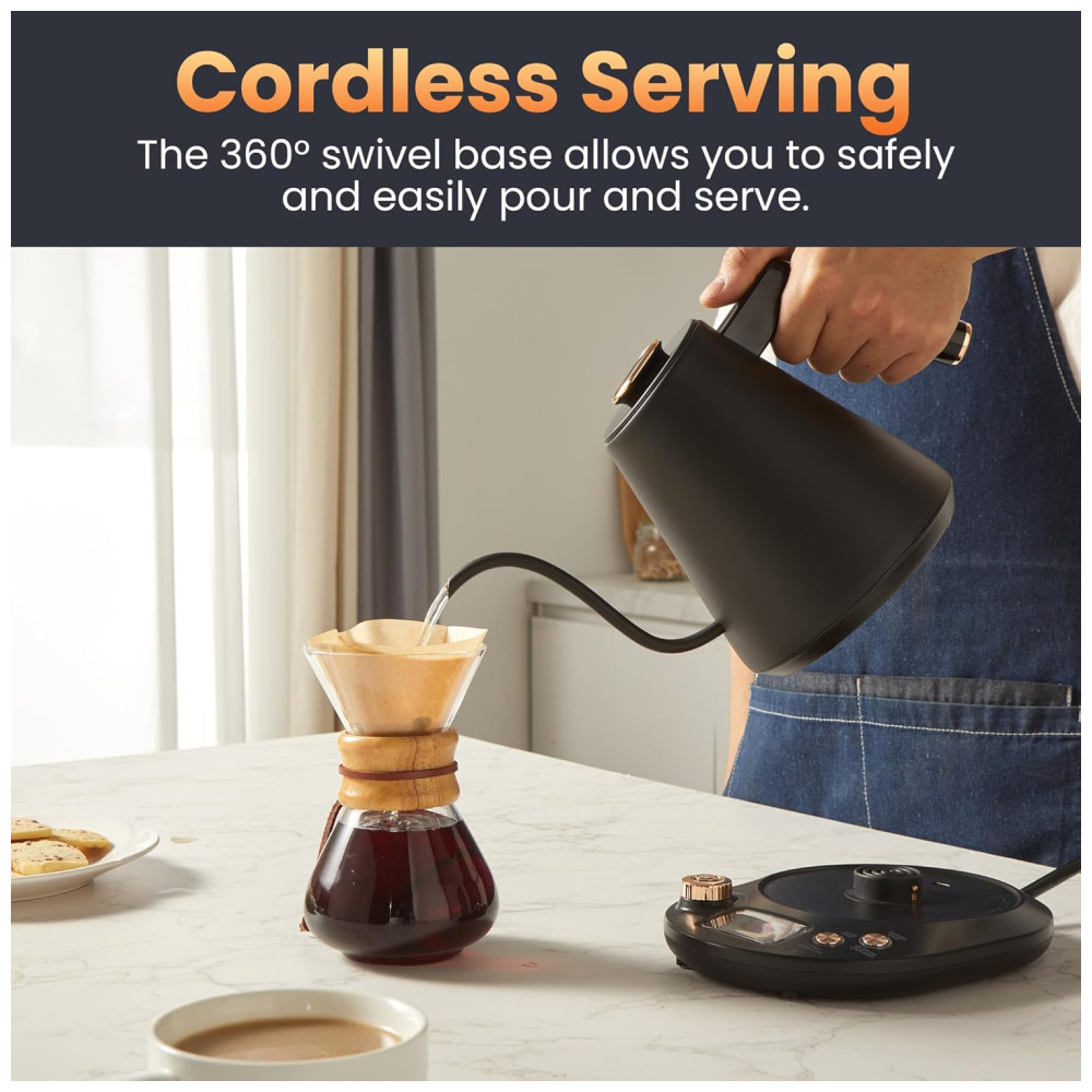 Chaleira Eletrônica de Luxo Elite Gourmet EKT3001 1L Interior em Aço Inox 304 Programação de Temperaturas Manter Quente Sem Fio Base Giratória Desligamento Automático. - Imagem 3