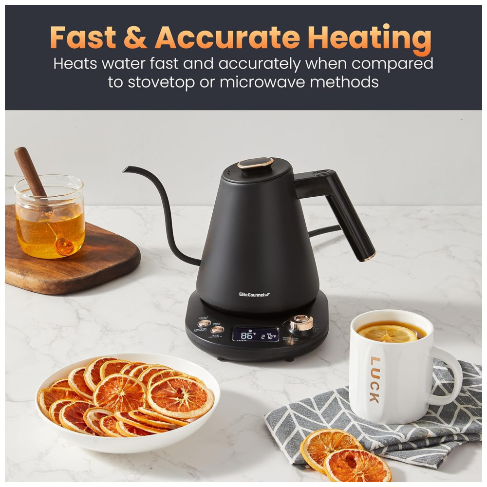 Chaleira Eletrônica de Luxo Elite Gourmet EKT3001 1L Interior em Aço Inox 304 Programação de Temperaturas Manter Quente Sem Fio Base Giratória Desligamento Automático. - Imagem 6
