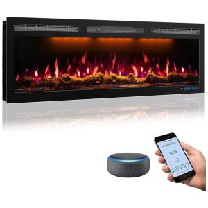 Lareira Elétrica de Embutir A45x127L com Controle Remoto e Tela Sensível ao Toque 110V 1500W Mystflame Preta