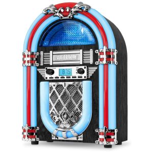 Jukebox Vintage de Bancada com Bluetooth Embutido 110v VICTROLA VJB 127 Prateado