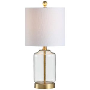 Abajur Luminária de Mesa em Vidro com 52 cm de Altura para Quarto Sala de Estar e Escritório 110V 100W JONATHAN Y Transparente e Dourado