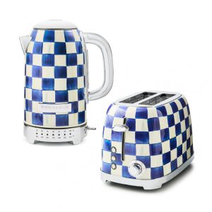 Conjunto chaleira elétrica e torradeira Mackenzie-Childs Royal Check inox xadrez azul e branco 110V