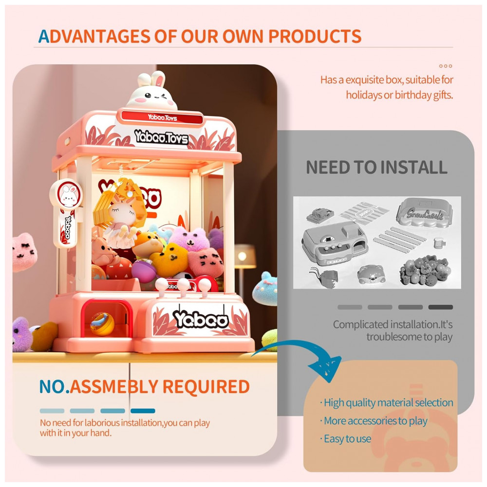 Máquina de Garra Rosa ORANGE OCEAN – Mini Arcade Infantil com 54 Peças, Luzes, Música e Temporizador de 60s - Imagem 5