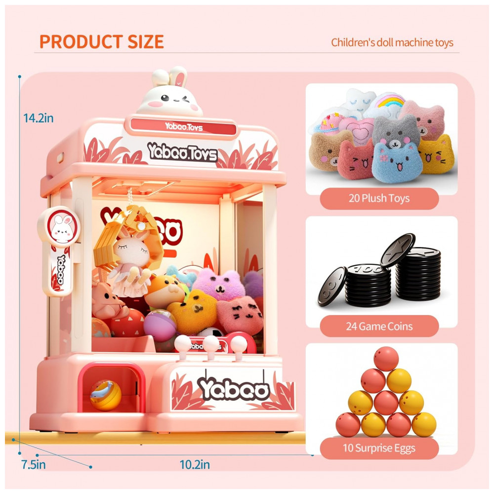 Máquina de Garra Rosa ORANGE OCEAN – Mini Arcade Infantil com 54 Peças, Luzes, Música e Temporizador de 60s - Imagem 7