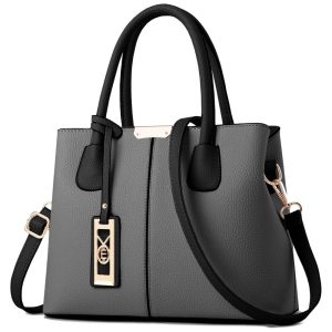 Bolsa Feminina de Ombro em Couro Sintético COCIFER XMQB888 Grey Black Cinza