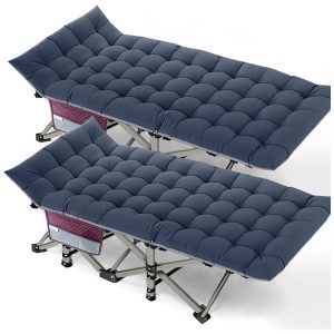 Cama Dobrável Portátil para Acampamento com Acolchoado e Bolsa de Transporte 2 Unidades DoCred Cinza e Azul