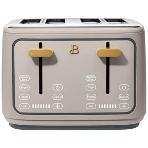 Torradeira elétrica Beautiful 4 fatias bege com display digital touch ranhuras largas autoajustáveis controle de tostagem 1800W 110V