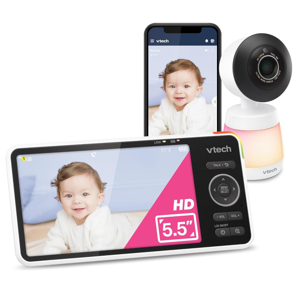 Smart WiFi Babá Eletrônica Câmera 2K Tela HD IPS Visão Noturna Infravermelha Pan-Tilt Zoom 24x Áudio Bidirecional Luz NoturnaVTECH