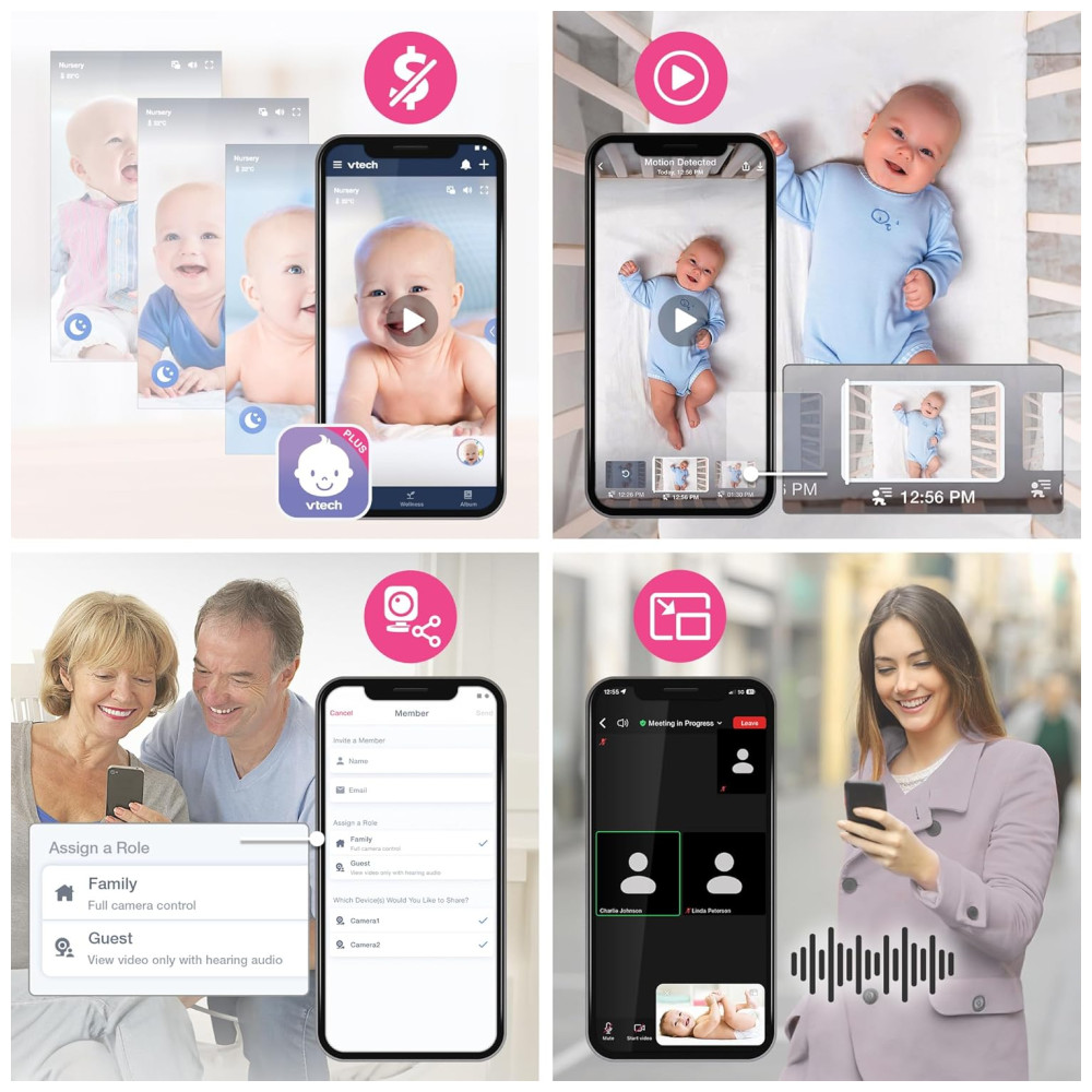 Smart WiFi Babá Eletrônica Câmera 2K Tela HD IPS Visão Noturna Infravermelha Pan-Tilt Zoom 24x Áudio Bidirecional Luz NoturnaVTECH - Imagem 2