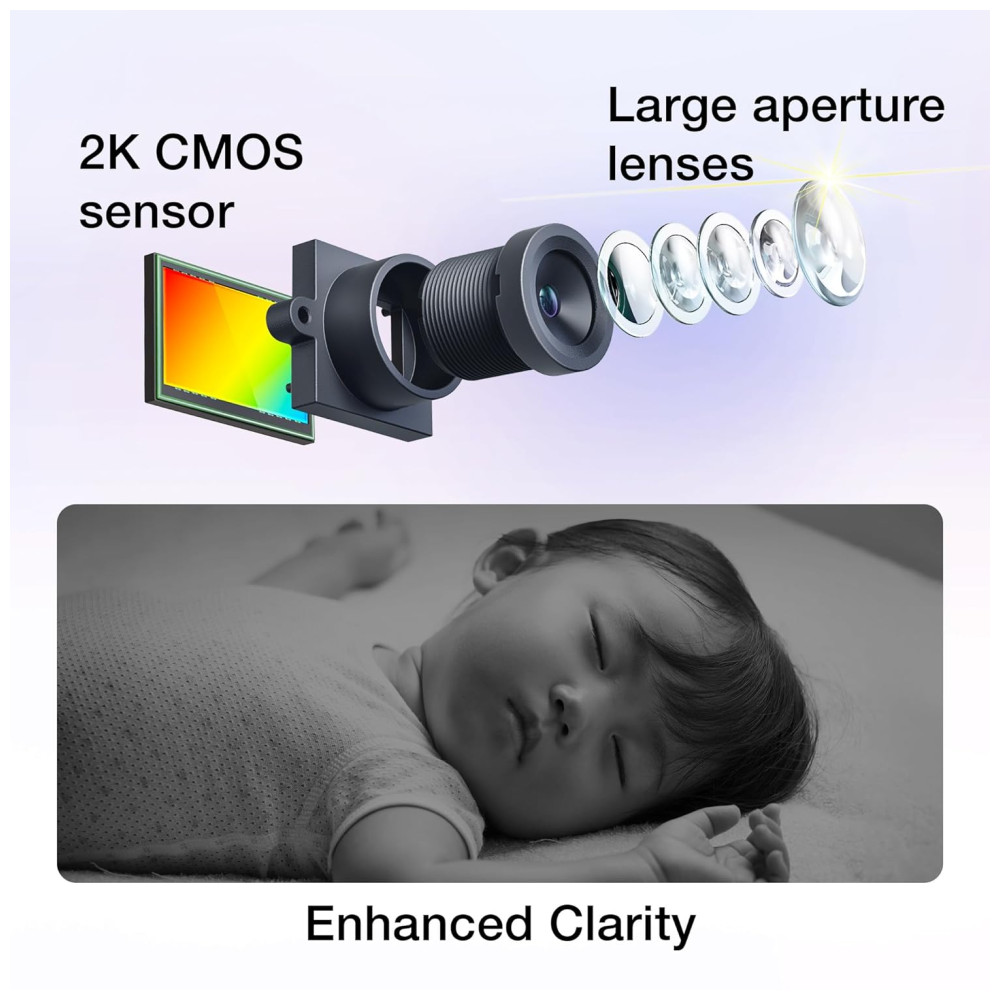 Smart WiFi Babá Eletrônica Câmera 2K Tela HD IPS Visão Noturna Infravermelha Pan-Tilt Zoom 24x Áudio Bidirecional Luz NoturnaVTECH - Imagem 3