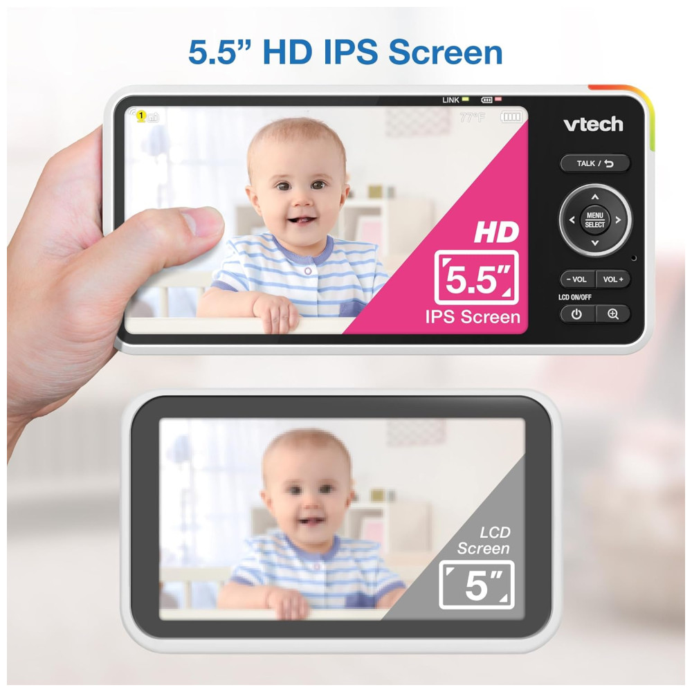 Smart WiFi Babá Eletrônica Câmera 2K Tela HD IPS Visão Noturna Infravermelha Pan-Tilt Zoom 24x Áudio Bidirecional Luz NoturnaVTECH - Imagem 5