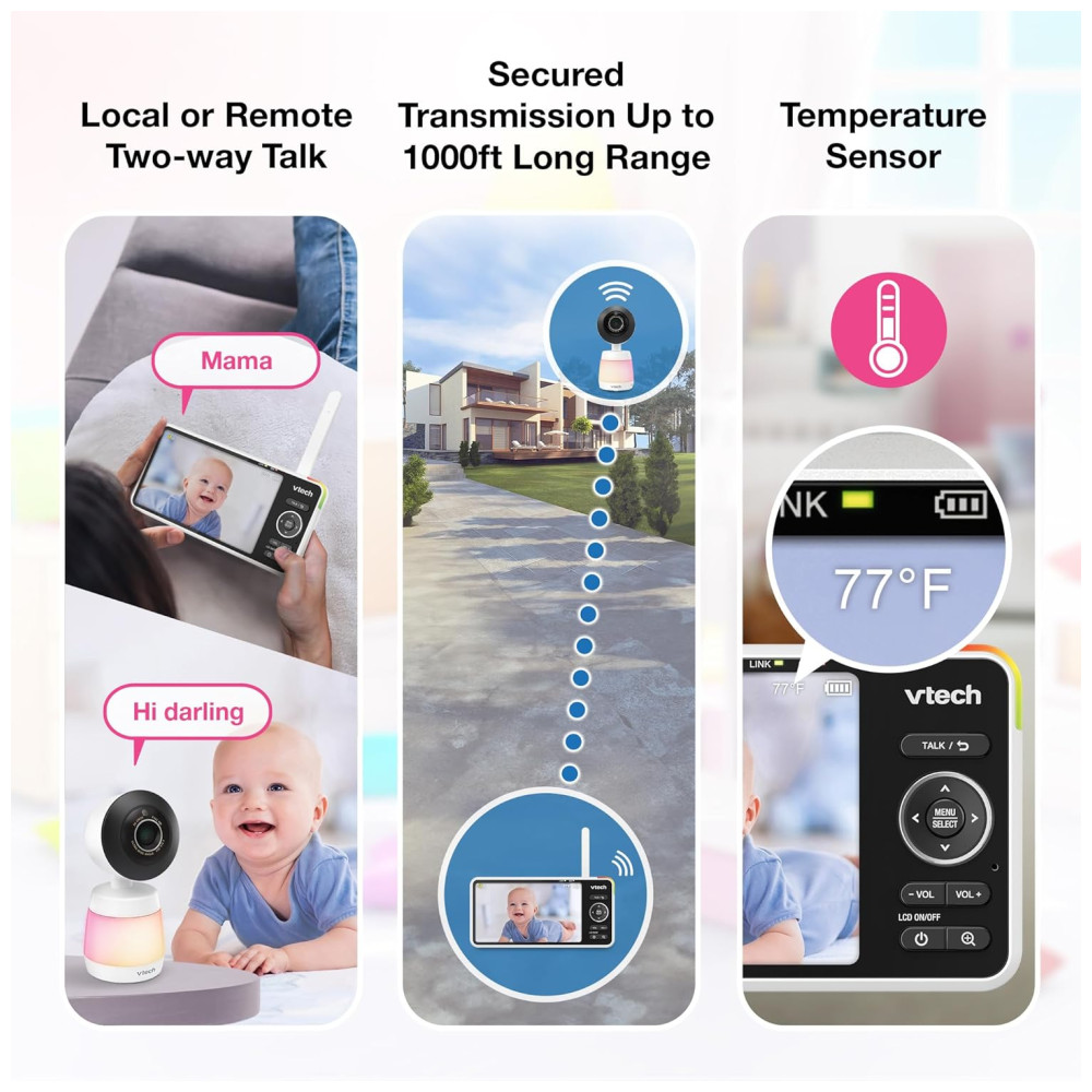 Smart WiFi Babá Eletrônica Câmera 2K Tela HD IPS Visão Noturna Infravermelha Pan-Tilt Zoom 24x Áudio Bidirecional Luz NoturnaVTECH - Imagem 10