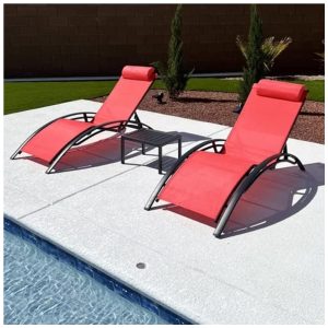 Espreguiçadeiras para Jardim Praia e Piscina com Mesa Lateral Cadeiras Reclináveis para Todas as Condições ClimáticasPURPLE LEAF Vermelho Coral