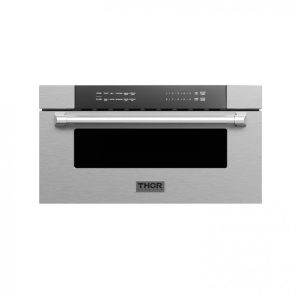 Micro-ondas de embutir gaveta 76 cm Thor Kitchen inox 34L 10 níveis de potência 8 modos de cozimento 1000W 110V