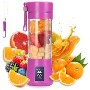 Mini Liquidificador Pessoal Portátil 380mL Recarregável USB com 6 Lâminas 110V DoubleCare Roxo Escuro