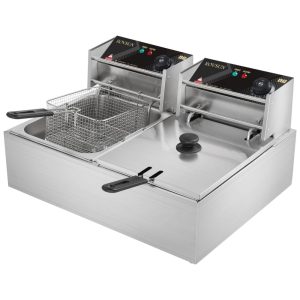 Fritadeira Elétrica Dupla Profissional 20 Litros de Capacidade Aço Inoxidável 110V 5000W ROVSUN