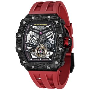 Relógio Masculino Automático Mecânico a Prova dÁgua 50M TSAR BOMBA TB8208SGLZ Vermelho