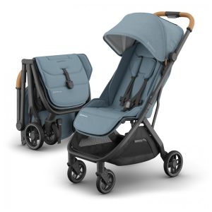 Carrinho de Bebê UPPAbaby Minu V3 Dillan Azul Stone/Carbono Sand Couro Dobrável com uma Mão Capota UPF 50+ 1 Lugar