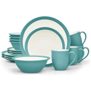 Aparelho de Jantar para Todas as Ocasiões Elegância e Sofisticação para Sua Mesa com 16 Peças Formato Redondo e Material de Cerâmica Noritake Azul Turquesa