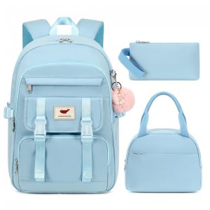 Mochila LXYGD 3 em 1 azul para notebook até 16" com lancheira e estojo impermeável