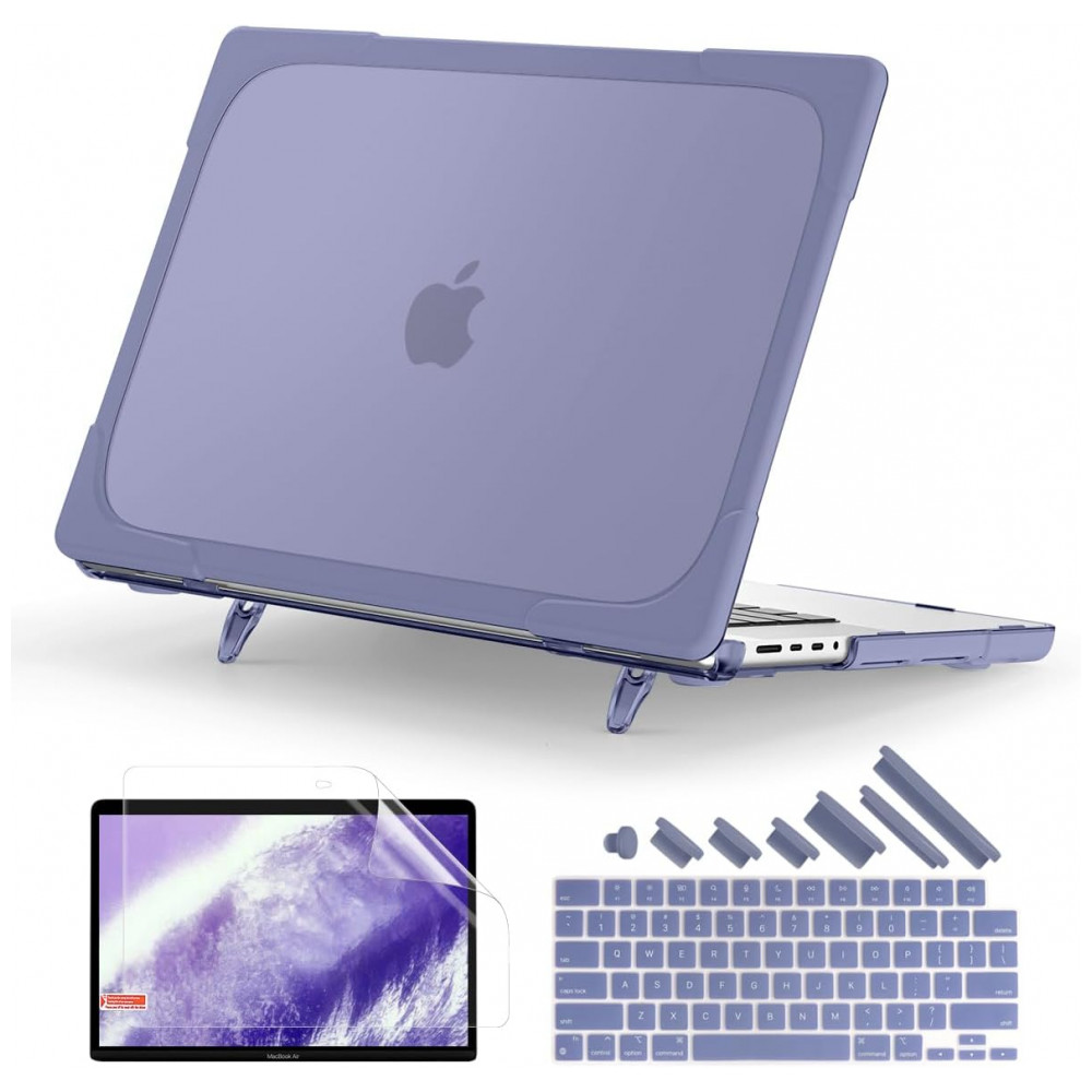 Capa Rígida Batianda MacBook Pro 16" Lavanda Cinza – Modelos A3403 A3186 A2991 A2780 A2485 com Suporte Dobrável