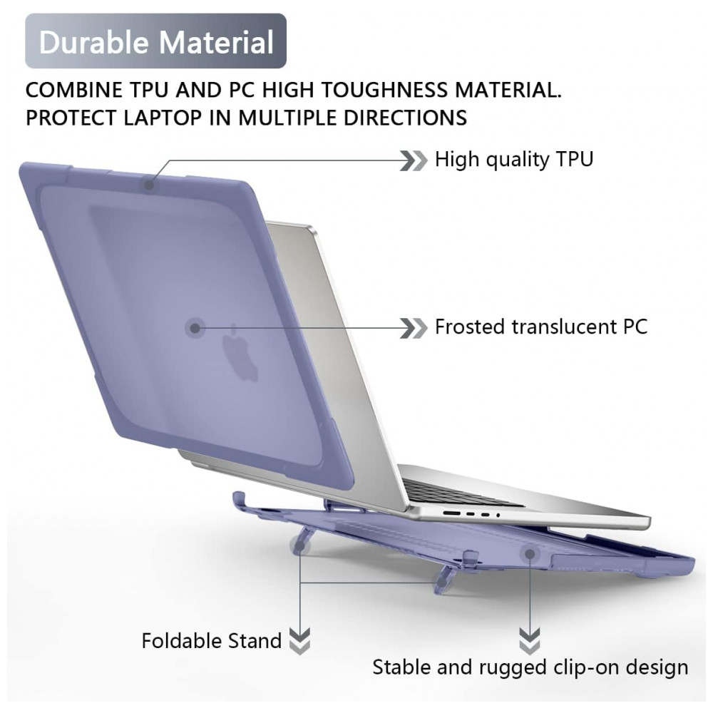 Capa Rígida Batianda MacBook Pro 16" Lavanda Cinza – Modelos A3403 A3186 A2991 A2780 A2485 com Suporte Dobrável - Imagem 3