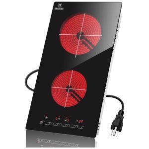 Cooktop Elétrico de Infravermelho Portátil com Queimador Duplo Placa de Aquecimento de Cerâmica e Compatível com Embutido ou Bancada 110V 2000W GRACEALL Preto