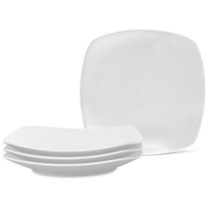 Conjunto de Pratos para Salada e Sobremesa com 4 Peças Formato Quadrado Material de Porcelana e Designer Moderno Noritake 43813-588D Branco