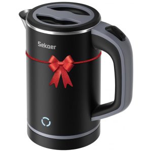 Mini Chaleira Elétrica Sekaer 800mL em Aço Inoxidável com Desligamento Automático e Indicador de LED 110V Preta