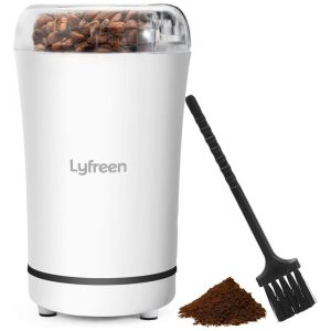 Moedor de Café Elétrico Portátil 12 xícaras em Aço Inoxidável 110V Lyfreen Branco