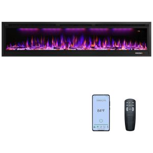 Lareira Elétrica de Embutir A45x194L cm com Temporizador Controle Remoto termostato e 9 Combinações de Cores 110V 1500W RODALFLAME RF-BI74 Preta