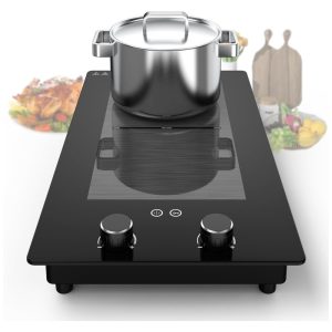 Cooktop Elétrico Portátil de Indução com 2 Bocas Controle Giratório 9 Níveis de Potência Trava de Segurança e Temporizador 110V 3000W VBGK Preto