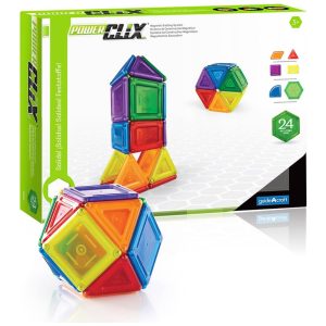 Blocos de construção magnéticos Guidecraft PowerClix Solids com 24 peças em ABS translúcido para atividades STEM