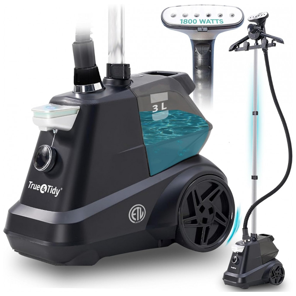True Tidy Steamer de Roupa de Pé Industrial Pesado para Comércio e Residência, 1800 watts, Reservatório de Água XL 3L, 90 minutos de Vapor,