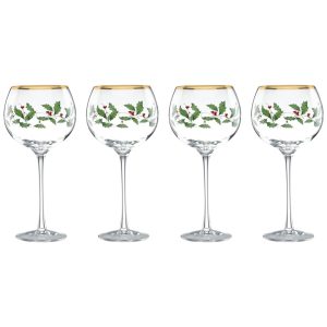 Conjunto de Taças para Vinho de 470mL para Natal com Estilo Clássico e 4 Peças Lenox 856101 Verde Vermelho e Dourado