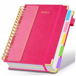 Caderno universitário espiral capa dura GDGDSY B5 8x10 5 matérias 300 páginas pautadas divisórias removíveis capa couro sintético rosa choque