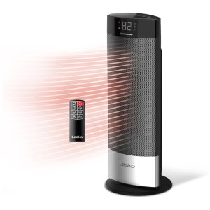 Aquecedor Elétrico de Cerâmica com Tela Digital Interruptor Tipover e Bloqueio para Crianças Ideal para Casa 110V 1500W Lasko Preto