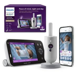 Babá Eletronica com Câmera 1080P e App de Monitoramento de Sono e Frequência Detecção de Choro Philips Avent Premium SCD973/37 Cinza