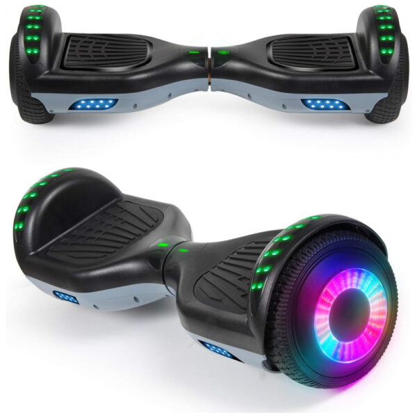 Hoverboard Elétrico Preto SISIGAD, 16 km/h, Rodas 16,5 cm, Motor Duplo 300W, Bluetooth, LED, Alcance 9,6 km, Peso 9 kg