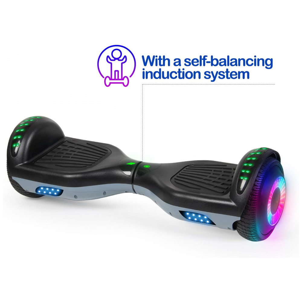 Hoverboard Elétrico Preto SISIGAD, 16 km/h, Rodas 16,5 cm, Motor Duplo 300W, Bluetooth, LED, Alcance 9,6 km, Peso 9 kg - Imagem 2