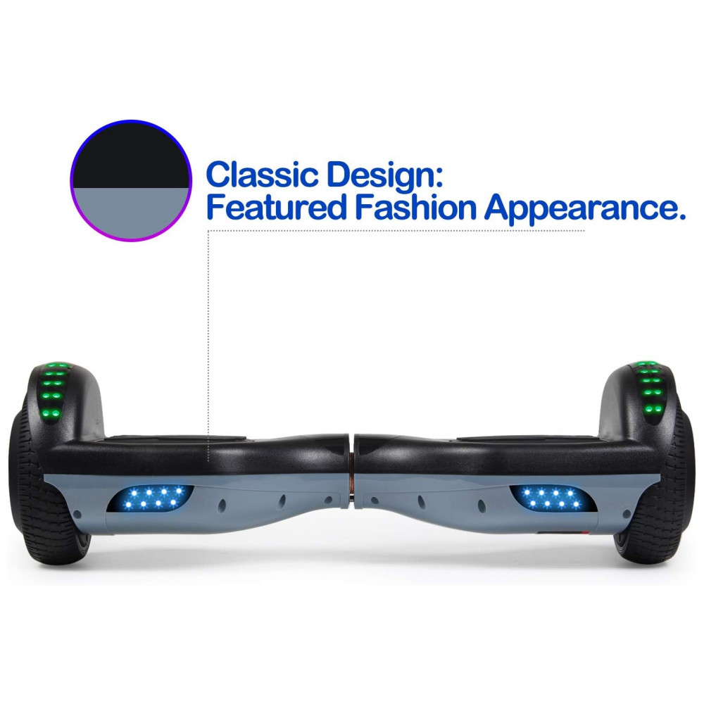 Hoverboard Elétrico Preto SISIGAD, 16 km/h, Rodas 16,5 cm, Motor Duplo 300W, Bluetooth, LED, Alcance 9,6 km, Peso 9 kg - Imagem 5