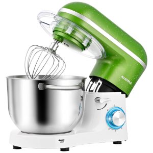 Batedeira Aucma 65Litros 660W 6 Velocidades com Inclinação Mixer de Alimentos de Cozinha com Gancho de Massa Batedor de Arame Verde-Branco.