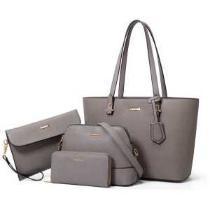Conjunto de Bolsas Femininas em Couro Sintético 4 Peças com Carteira Lovematch Cinza