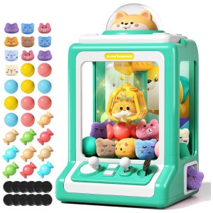Máquina de Garra Infantil Jovow Doggy Green Mini Arcade Eletrônica com Música e 30 Brinquedos Prêmio e Diversão para Festas e Crianças