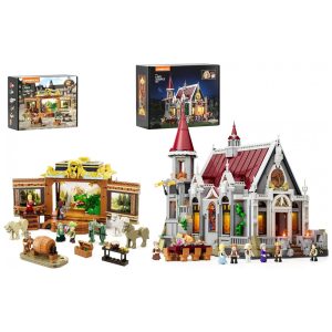 Kit Lumibricks Medieval Castle Banquet Hall com iluminação LED 3232 peças + Medieval Troupe Carriage 1248 peças cenário medieval completo