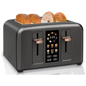 Torradeira Elétrica de 4 Fatias com Display LCD Digital 6 Níveis de Tostagem 110V 1800W SEEDEEM Cinza