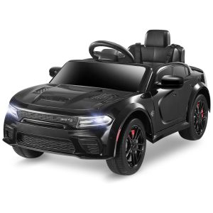 Carro Elétrico Infantil a Bateria com Controle Remoto 3 Velocidades Luzes LED e Música 12V ENYOPRO Dodge Charger licenciado SRT Hellcat Preto