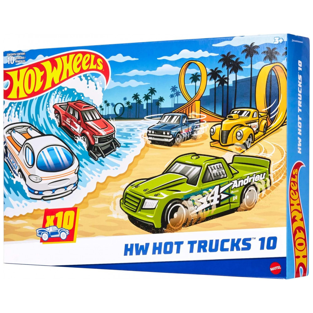 Conjunto de 10 Miniaturas de Caminhões Hot Wheels Escala 1:64 Modelos Modernos Vintage e Futuristas - Mix 2024
