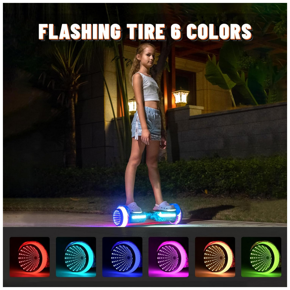 Hoverboard SIMATE com Rodas Coloridas de LED, Alto-falantes Bluetooth e Aplicativo, Duplo Motor de 250W, Velocidade Máxima de 13,7 km/h - Imagem 2